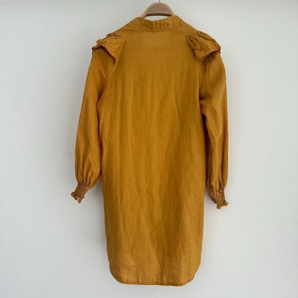 Lanhtropy Dress Womens XS Linen Tunic Flounce Victorian Boho Chic Rustic Mustard - Picture 4 of 9